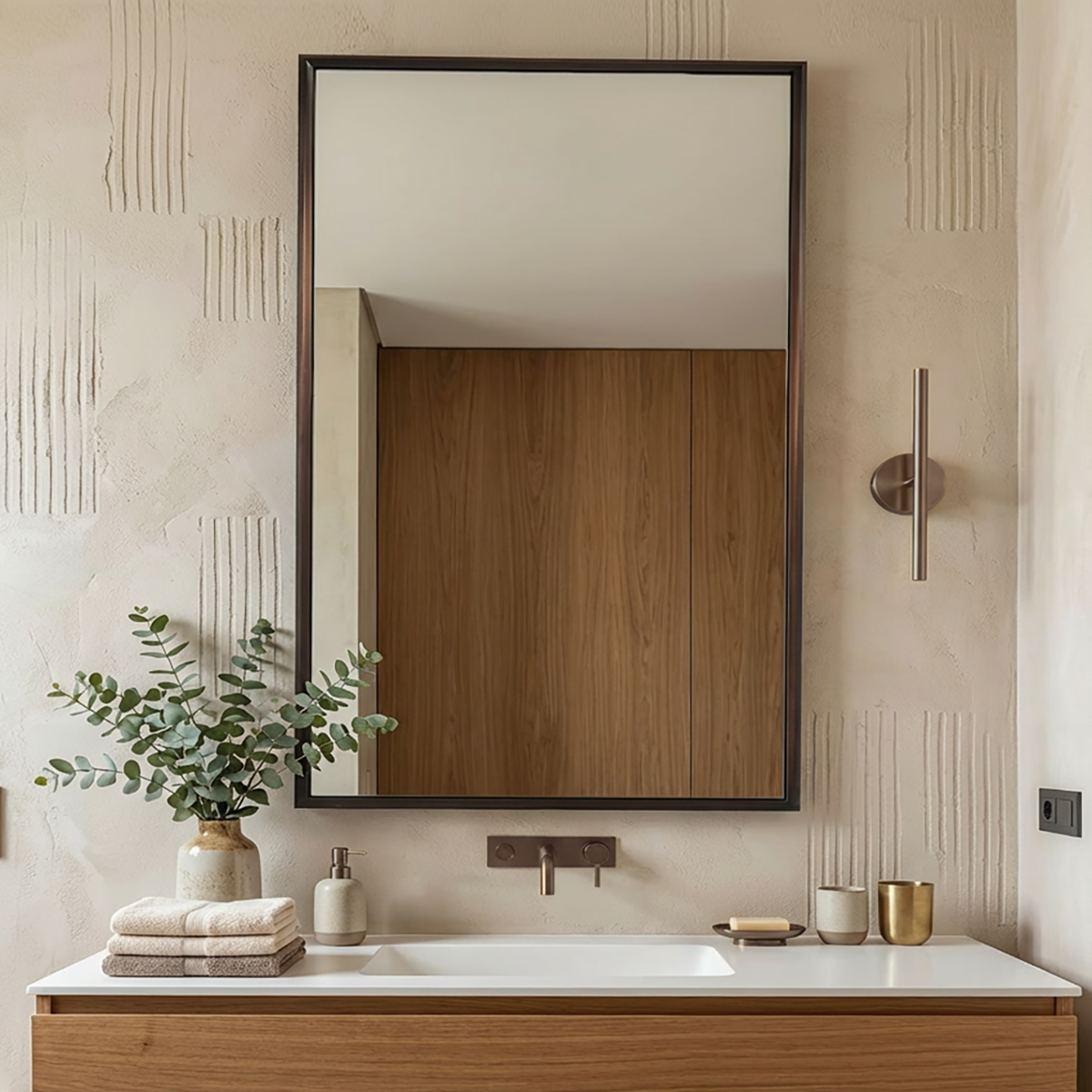 Luxury Beveled Stainless Steel Framed  Rectangular Bathroom Vanity Mirror