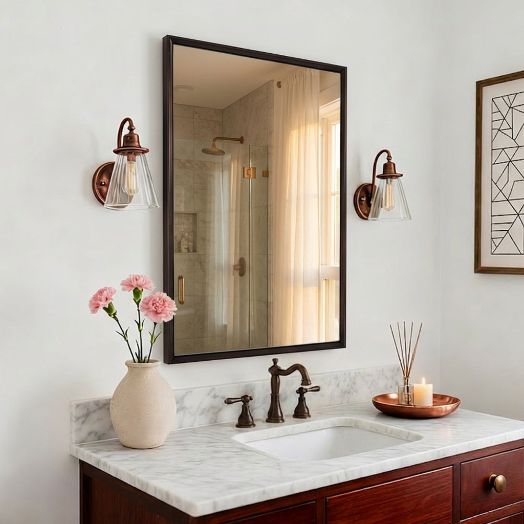 Luxury Beveled Stainless Steel Framed  Rectangular Bathroom Vanity Mirror