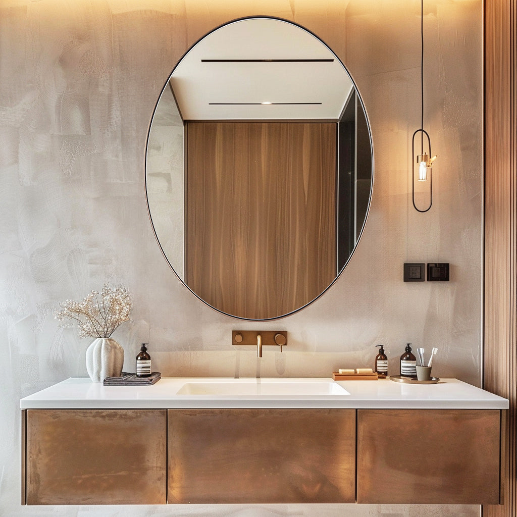 Modern Oval Bathroom Wall Mirrors |Stainless Steel Framed