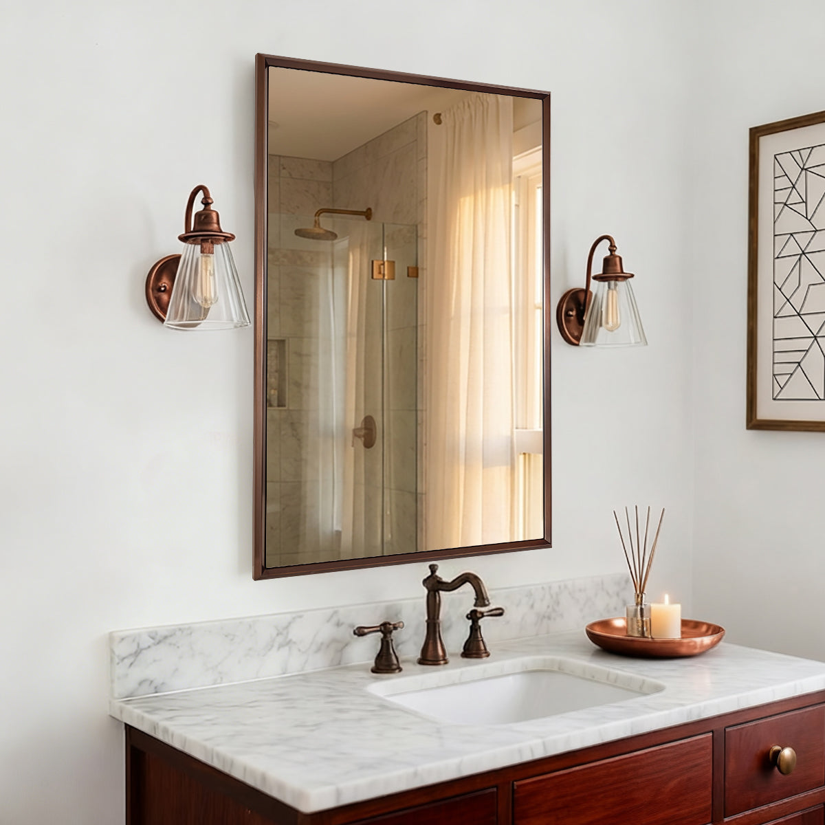 Luxury Beveled Stainless Steel Framed  Rectangular Bathroom Vanity Mirror