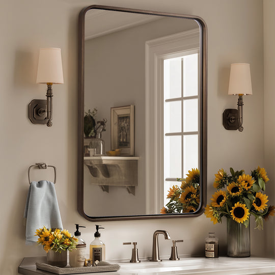 Modern Bold Stainless Steel Framed Rounded Rectangular Bathroom Wall Mirror