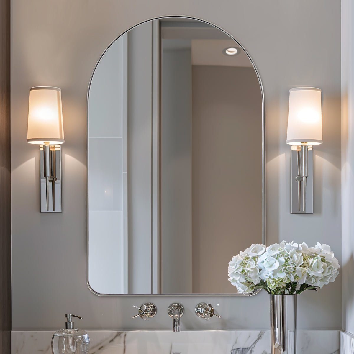 Contemporary Arched Bathroom Vanity Mirror Stainless Steel Frame Arch Top Wall Mirrors