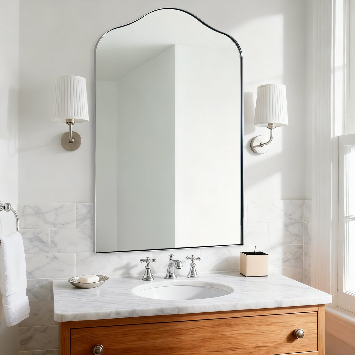 Contemporary Arch Top Curved Arched Bathroom Vanity Mirror | Stainless Steel Frame