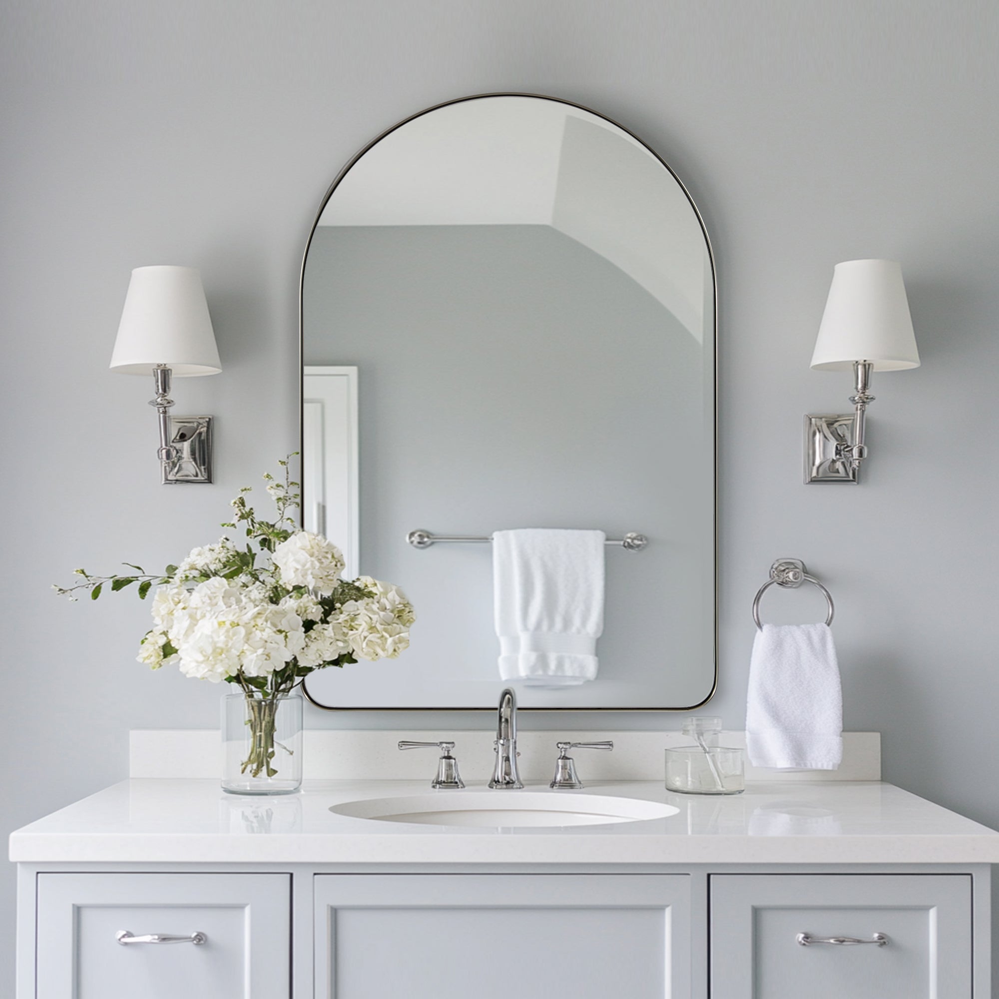 Contemporary Arched Bathroom Vanity Mirror | Stainless Steel Frame