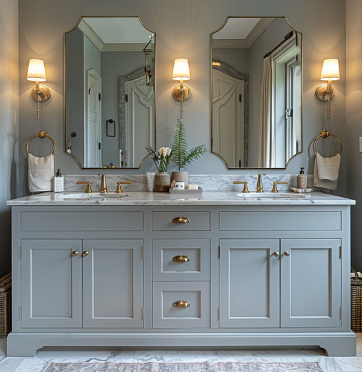 Contemporary  Rounded Notched Corner Scalloped  Rectangle Bathroom Vanity Mirror | Stainless Steel Frame
