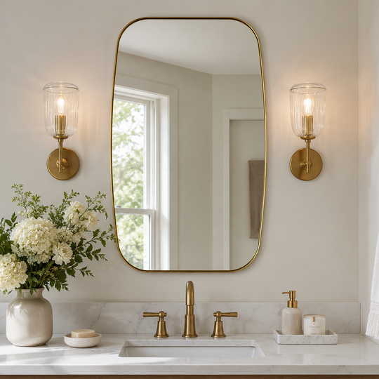 Modern Oval Oblong Bathroom Vanity Mirror | Stainless Steel Frame