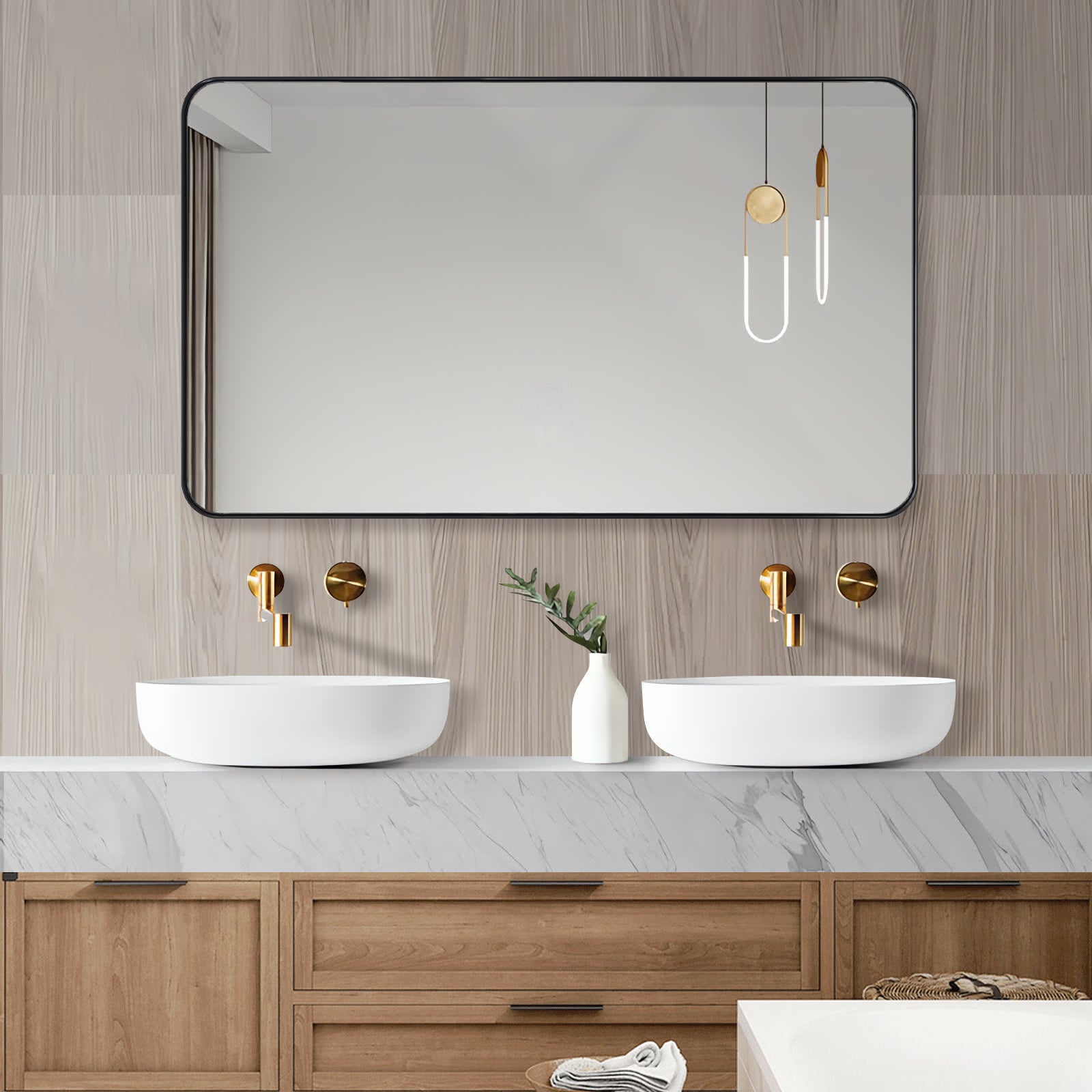 Modern Metal Rectangular Wall Mirrors Hangs Horizontaly or Vertically