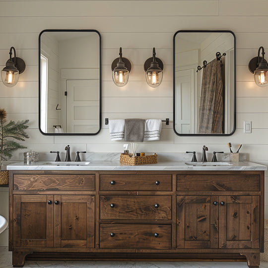 Contemporary Bold Metal Rounded Rectangular Bathroom Vanity Mirrors