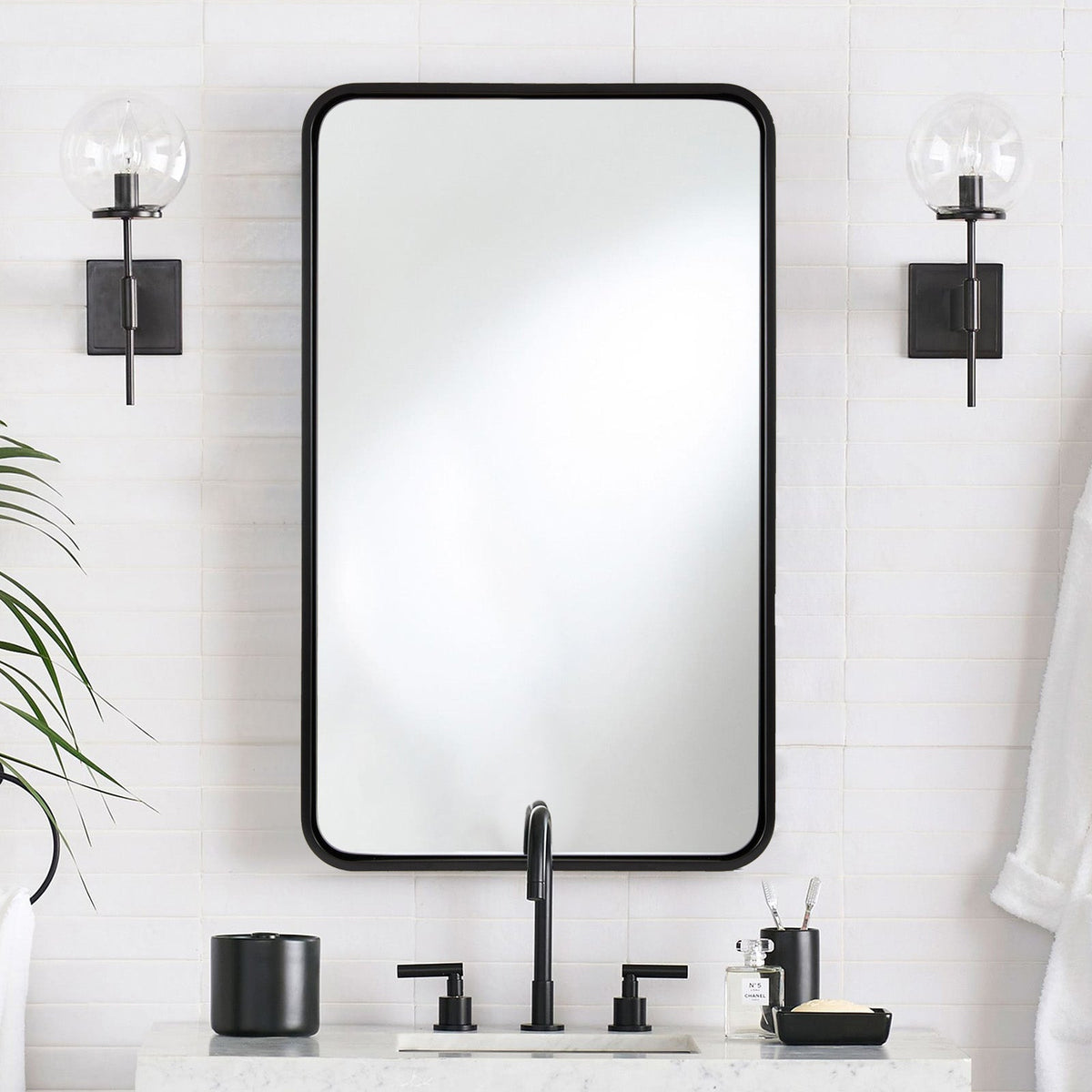 Contemporary Rounded Rectangular Bathroom Wall Mirror |Thicker Stainless Steel Framed