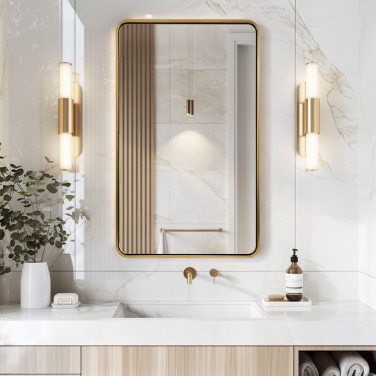 Contemporary Bold Framed Rectangle Wall Mirrors for Bathroom Wall| Stainless Steel Framed