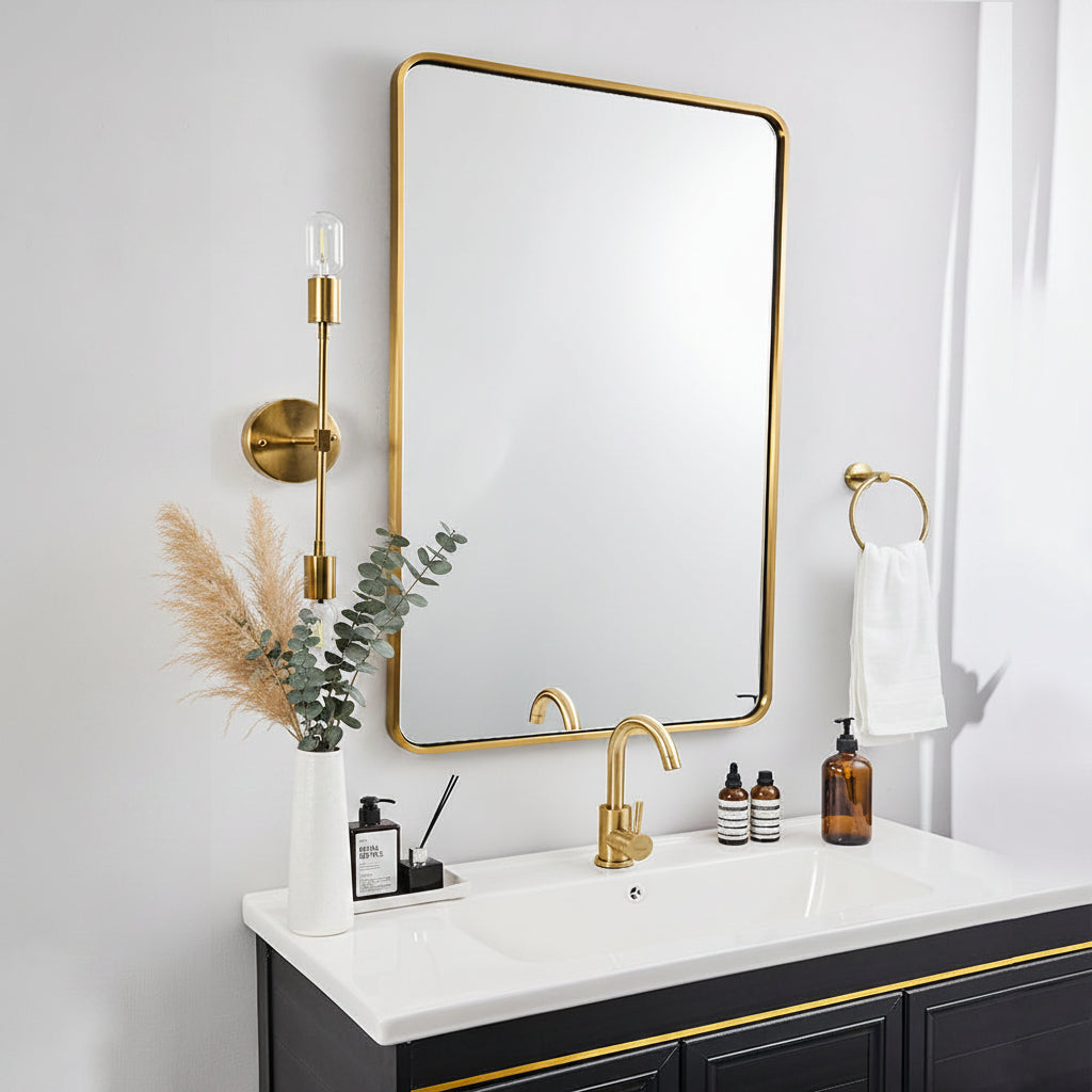 Contemporary Rounded Rectangular Bathroom Wall Mirror |Thicker Stainless Steel Framed