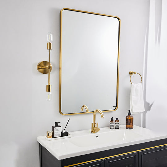 Modern Bold Stainless Steel Framed Rounded Rectangular Bathroom Wall Mirror