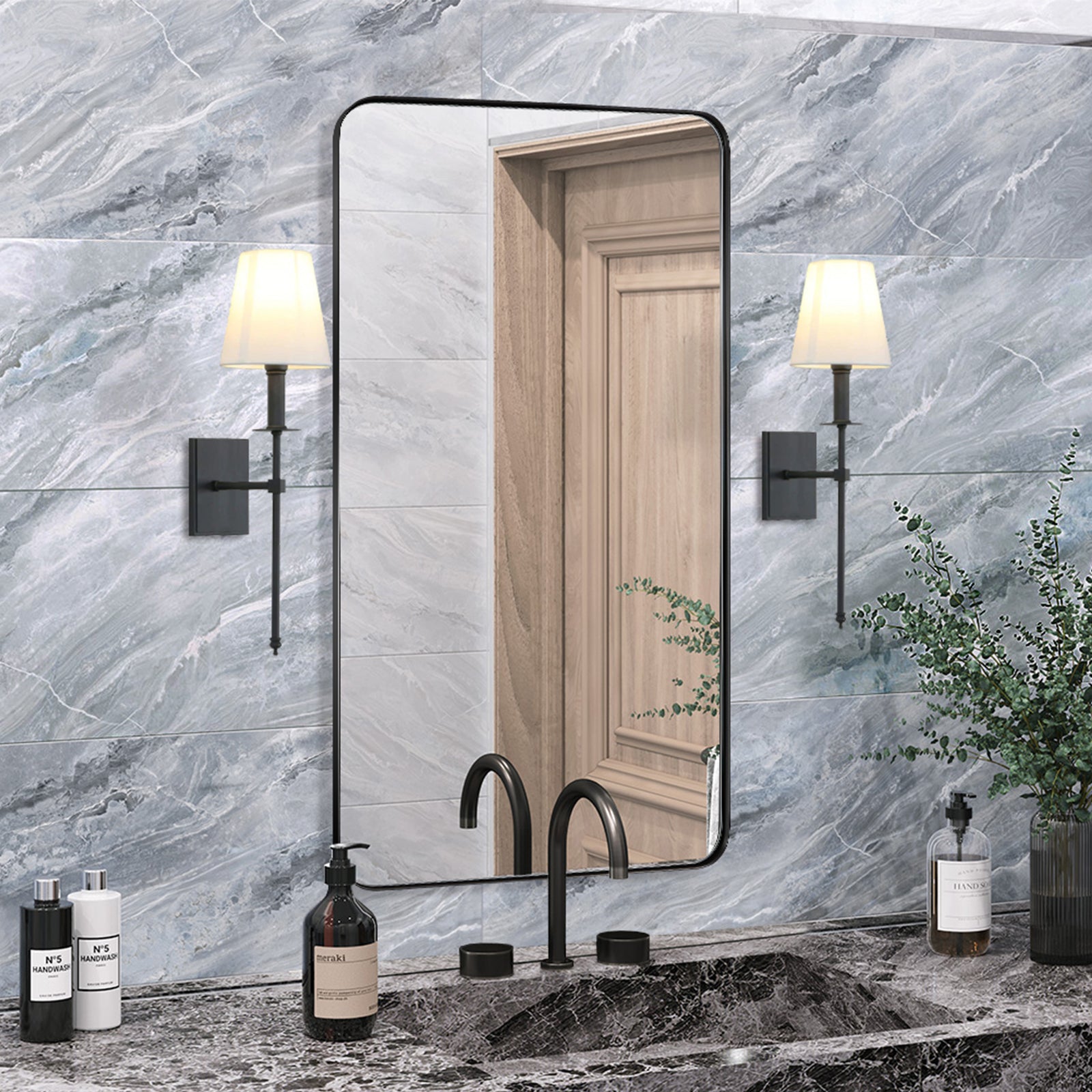 Contemporary Rounded Rectangle Mirror for Bathroom/Vanity / Wall | Stainless Steel Frame