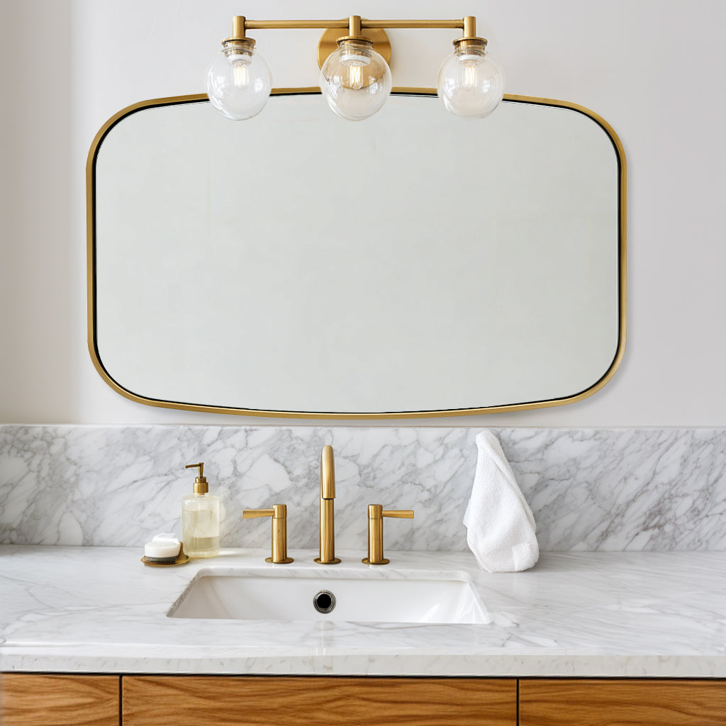 Contemporary Long Oval Oblong Bathroom Mirror | Stainless Steel Frame