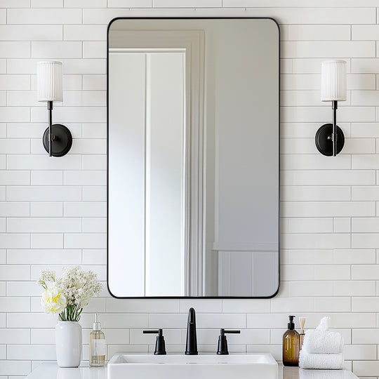 Modern Rounded Rectangle Mirror for Bathroom/ Vanity/ Wall | Stainless Steel Frame
