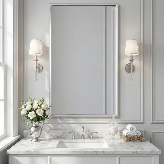 Luxury Beveled Stainless Steel Framed  Rectangular Bathroom Vanity Mirror
