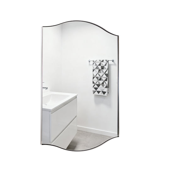 Dual Curve Arch Rectangular Scalloped  Bathroom Wall Mirror |Stainless Steel Framed