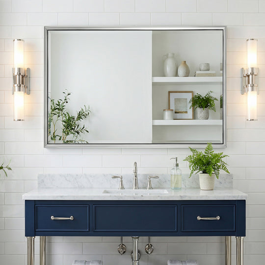 Luxury Beveled Stainless Steel Framed  Rectangular Bathroom Vanity Mirror