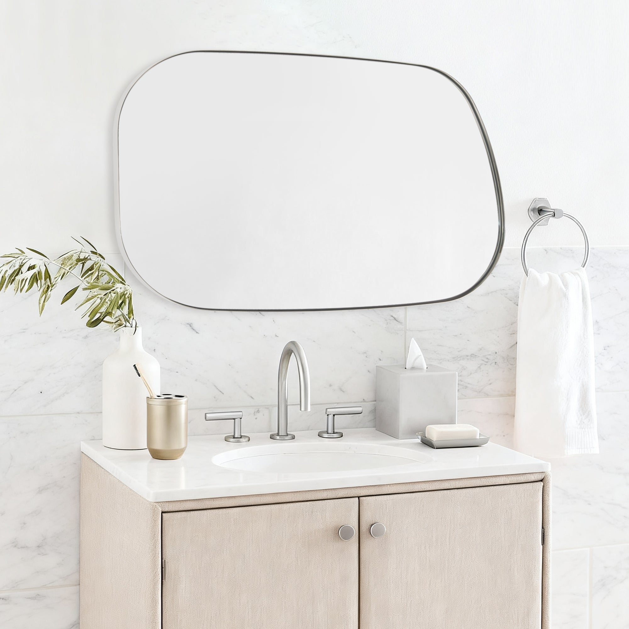 Asymmetrical Irregular Bathroom Wall Mirror | Stainless Steel Frame