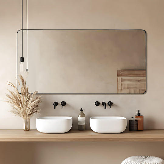 Modern Rounded Rectangle Mirror for Bathroom/ Vanity/ Wall | Stainless Steel Frame