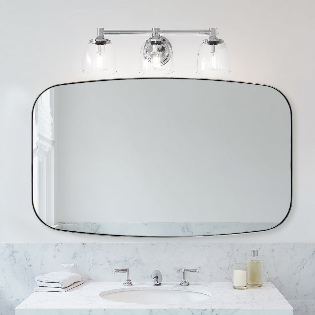 Modern Oval Oblong Bathroom Vanity Mirror | Stainless Steel Frame