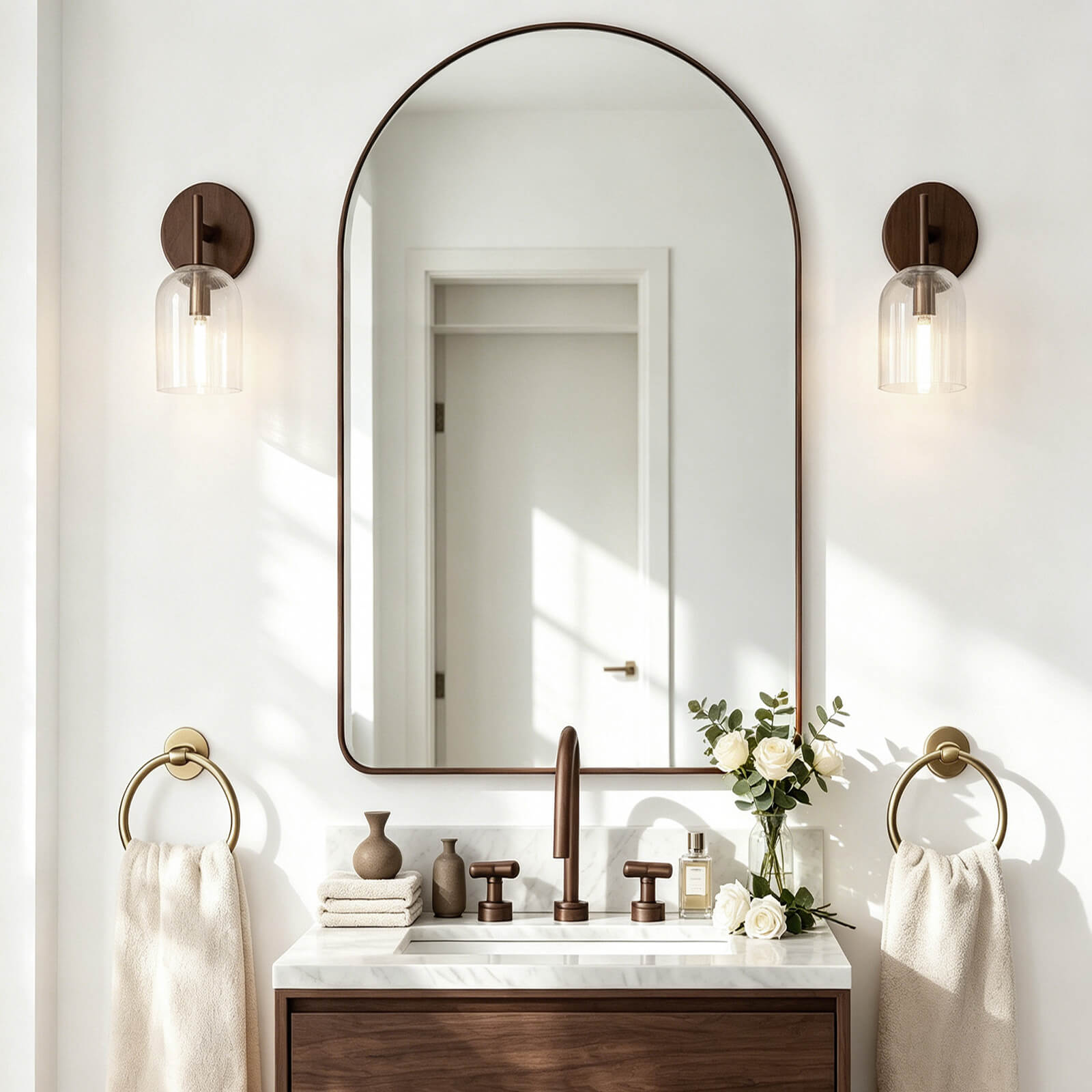 Contemporary Arched Bathroom Vanity Mirror | Stainless Steel Frame