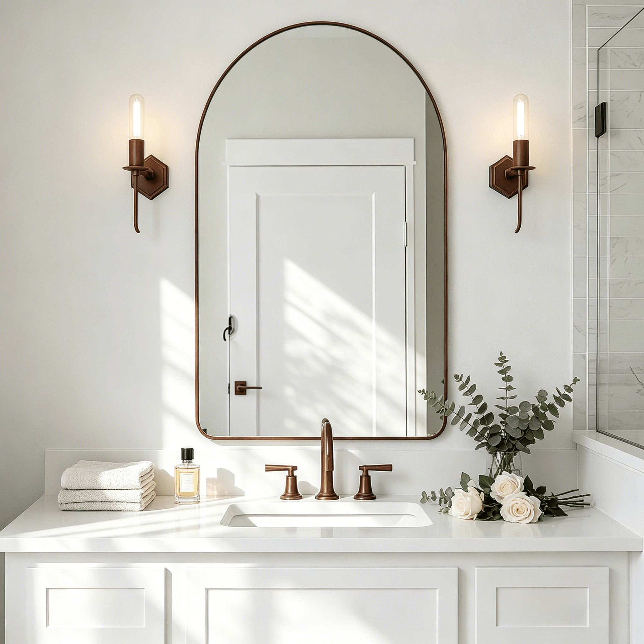 Contemporary Arched Bathroom Vanity Mirror | Stainless Steel Frame