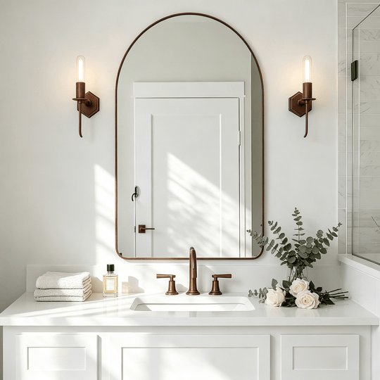 Contemporary Arched Bathroom Vanity Mirror | Stainless Steel Frame