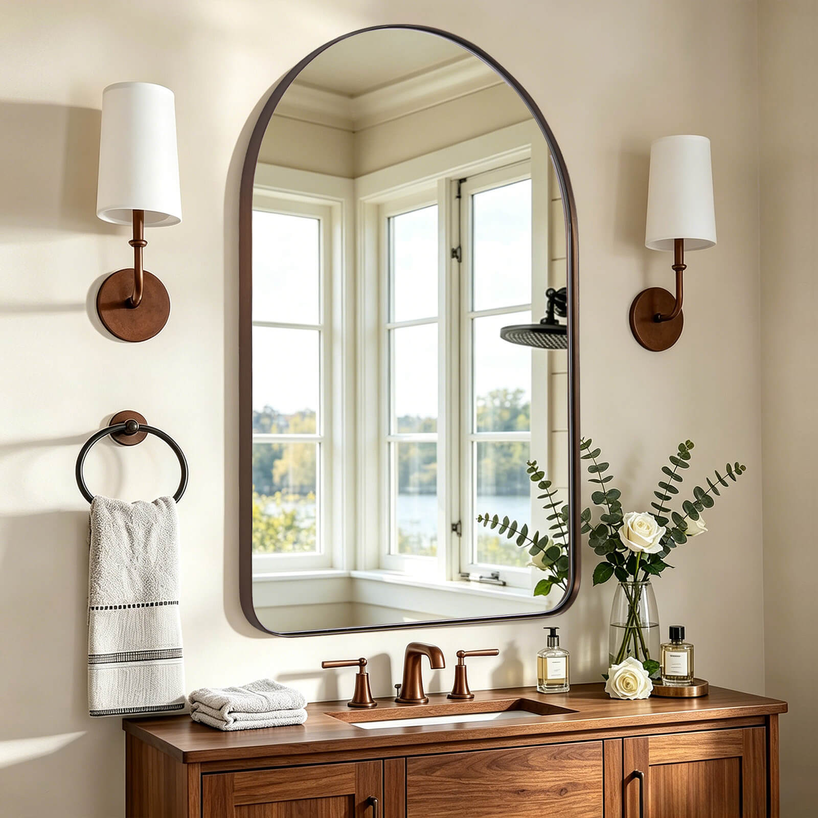 Contemporary Arched Bathroom Vanity Mirror | Stainless Steel Frame