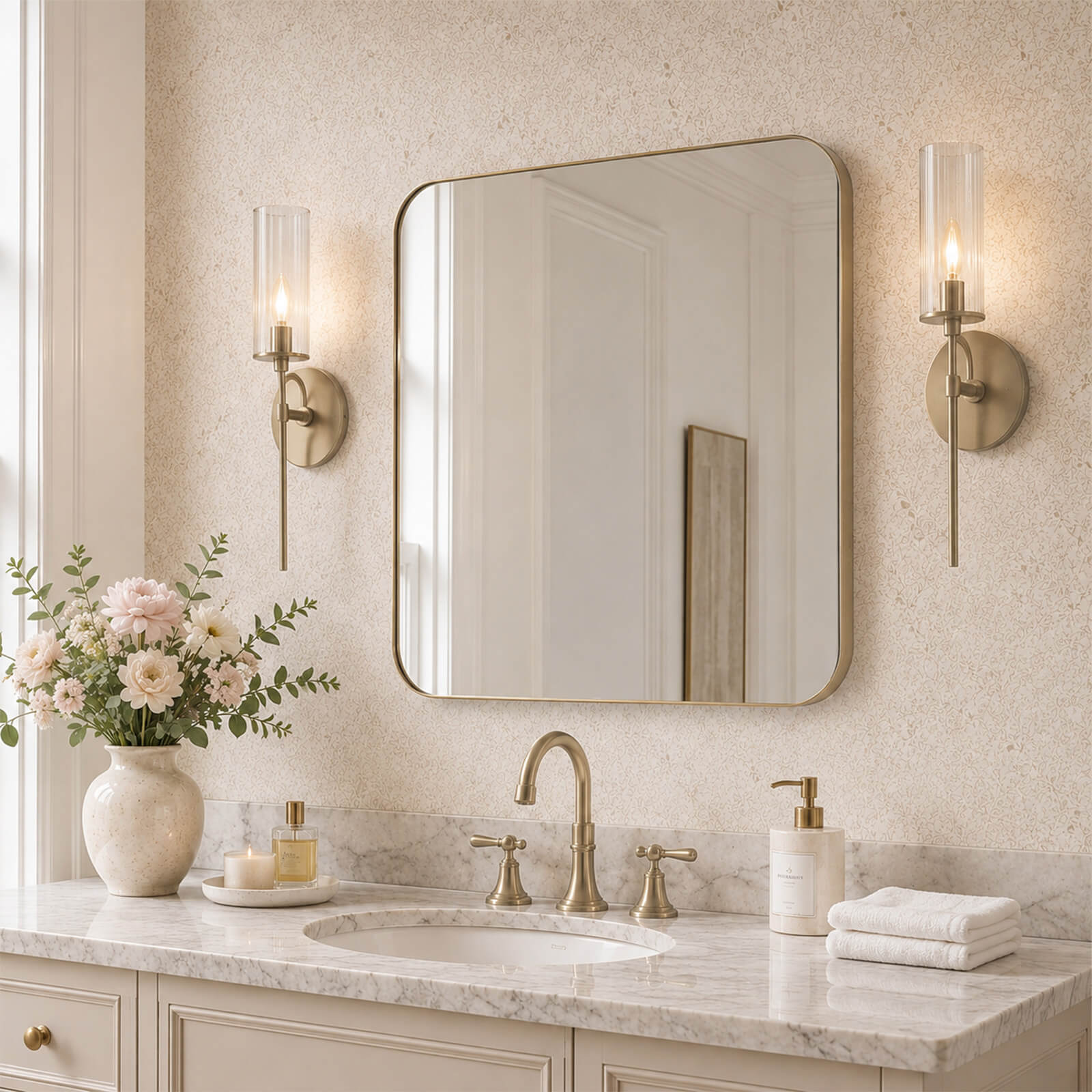 Modern Rounded Rectangle Mirror for Bathroom/ Vanity/ Wall | Stainless Steel Frame