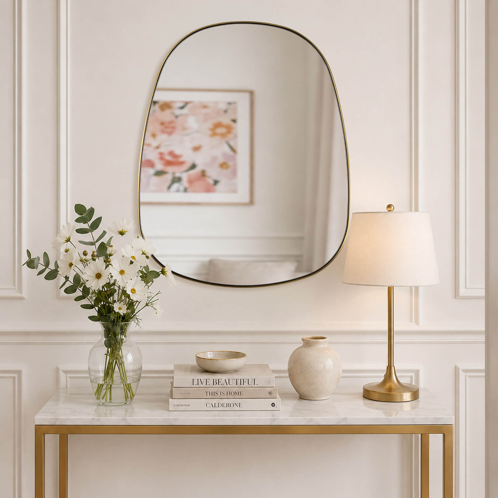 Contemporary Irregular Organic  Bathroom Wall Mirror Asymmetric Decorative Mirror | Stainless Steel Frame