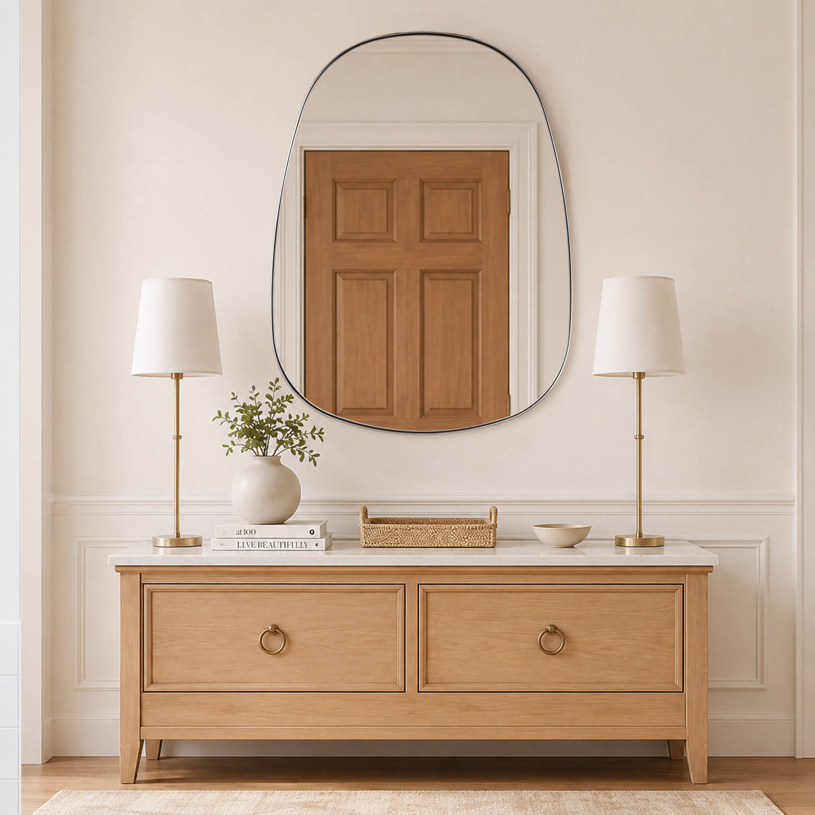 Contemporary Irregular Organic  Bathroom Wall Mirror Asymmetric Decorative Mirror | Stainless Steel Frame