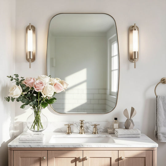Modern Oval Oblong Bathroom Vanity Mirror | Stainless Steel Frame