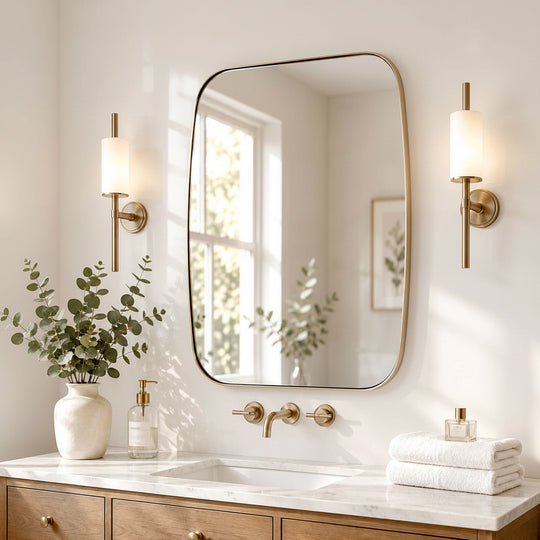 Modern Oval Oblong Bathroom Vanity Mirror | Stainless Steel Frame
