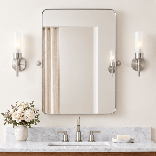 Tilting Rectangular Pivot  Mirror for Bathroom/Vanity Floating Mirror | Stainless Steel Frame