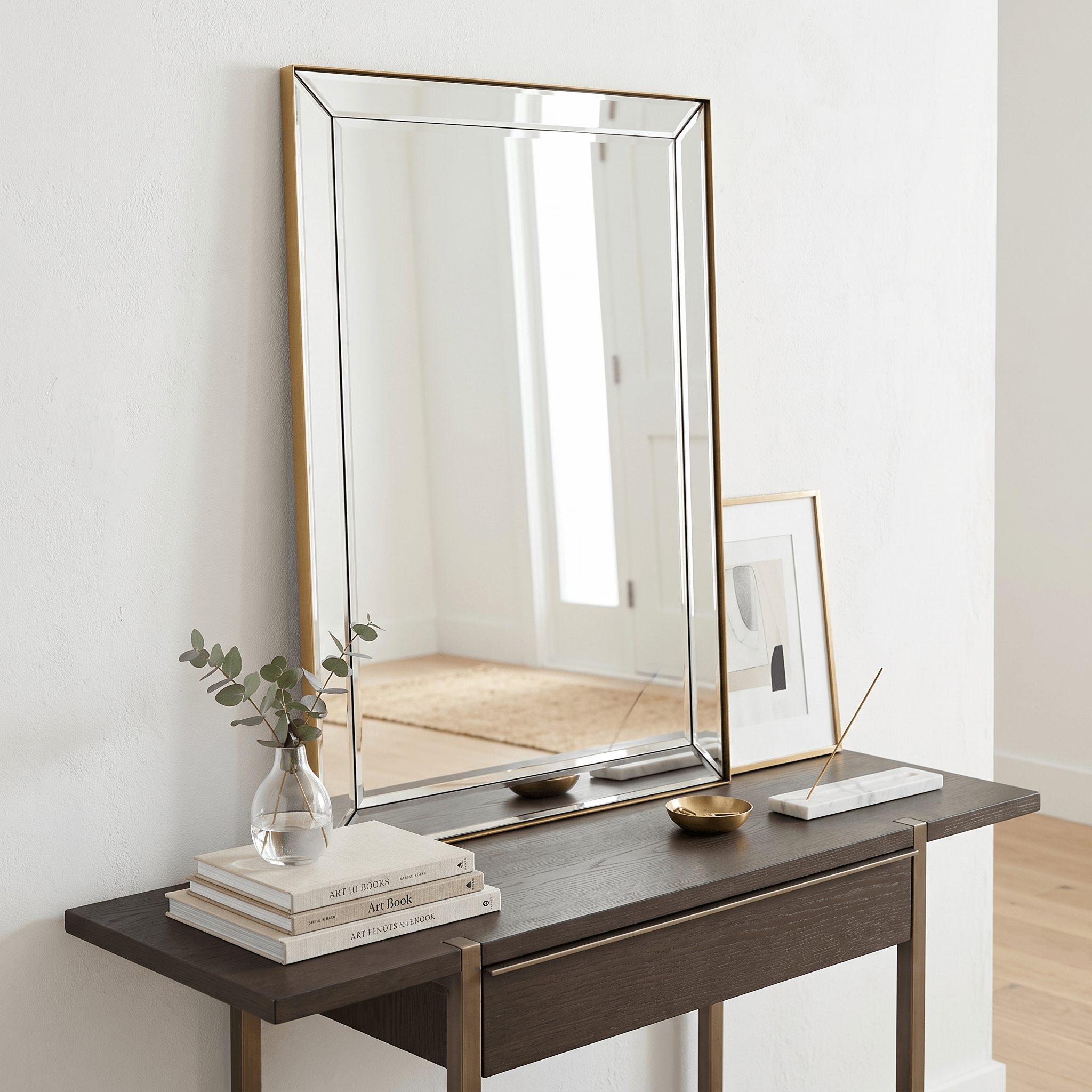 Contemporary Beveled Edge Rectangle Bathroom Vanity Mirror | Stainless Steel Frame
