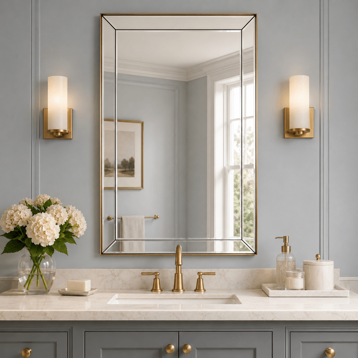 Contemporary Beveled Edge Rectangle Bathroom Vanity Mirror | Stainless Steel Frame