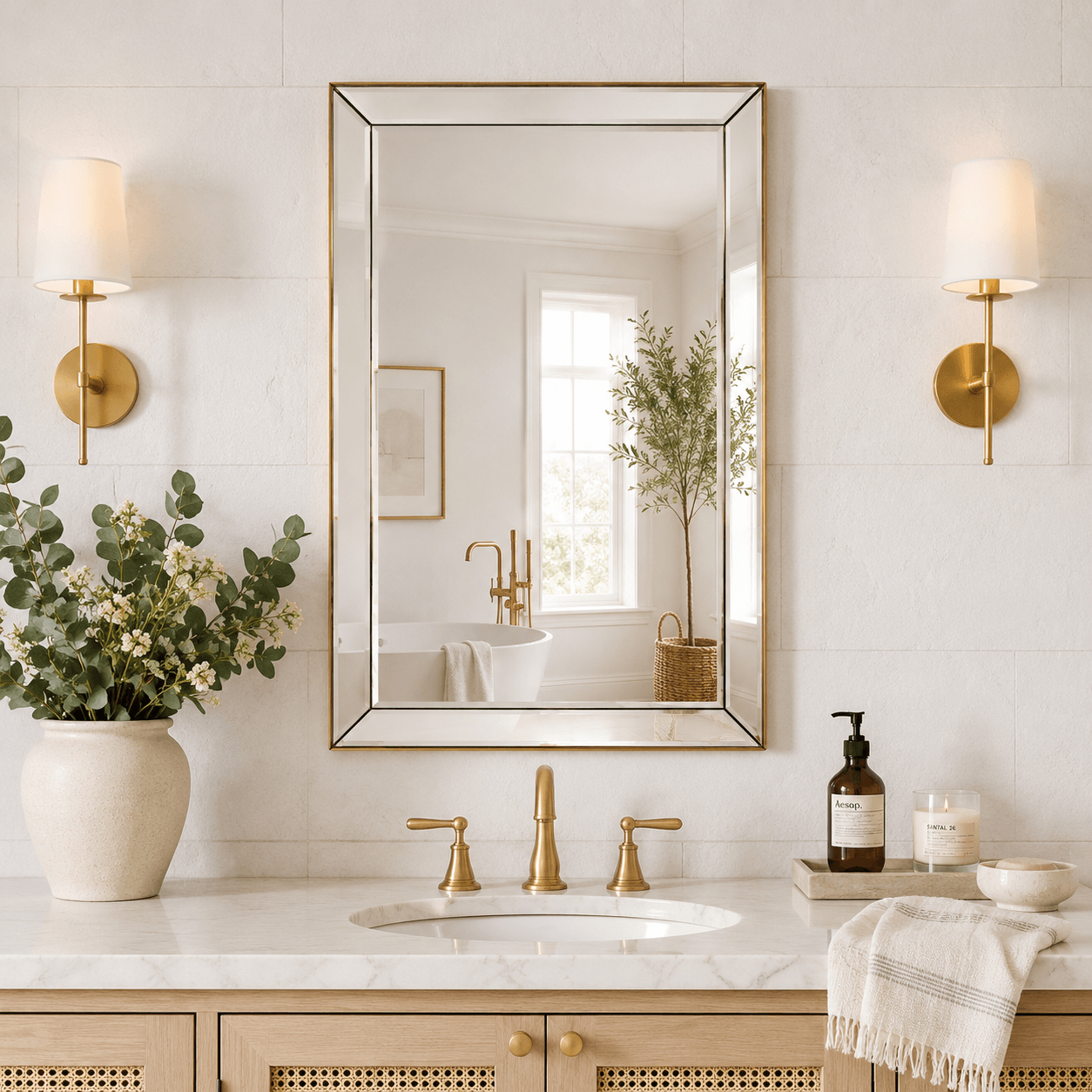 Contemporary Beveled Edge Rectangle Bathroom Vanity Mirror | Stainless Steel Frame