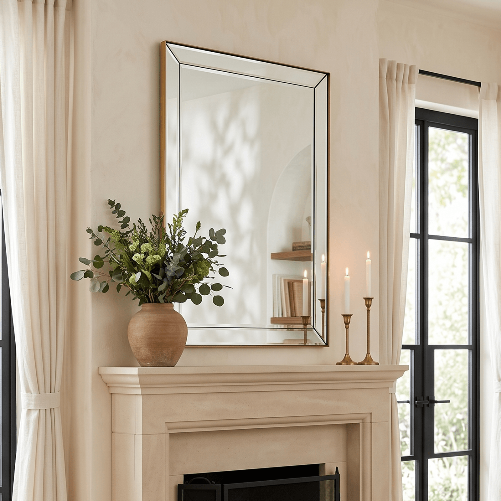 Contemporary Beveled Edge Rectangle Bathroom Vanity Mirror | Stainless Steel Frame