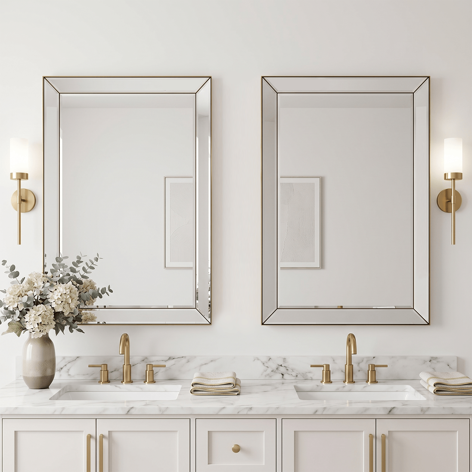 Contemporary Beveled Edge Rectangle Bathroom Vanity Mirror | Stainless Steel Frame