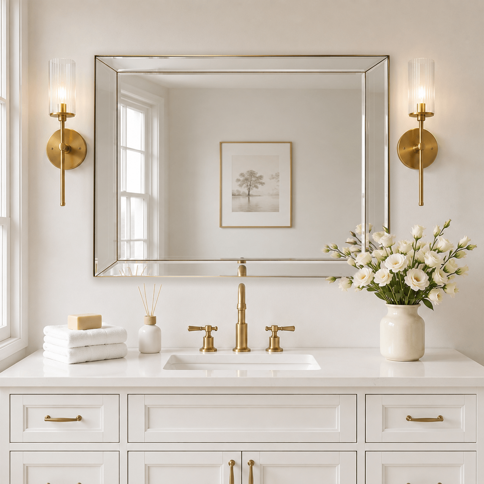 Contemporary Beveled Edge Rectangle Bathroom Vanity Mirror | Stainless Steel Frame