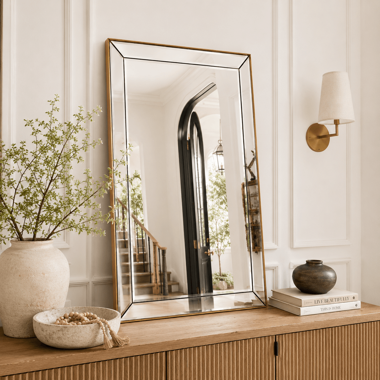 Contemporary Beveled Edge Rectangle Bathroom Vanity Mirror | Stainless Steel Frame