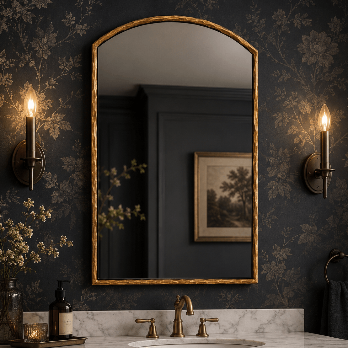 Vintage Hand-Forged Arched Top Mirror Hammered Wrought Iron Wall Mirror