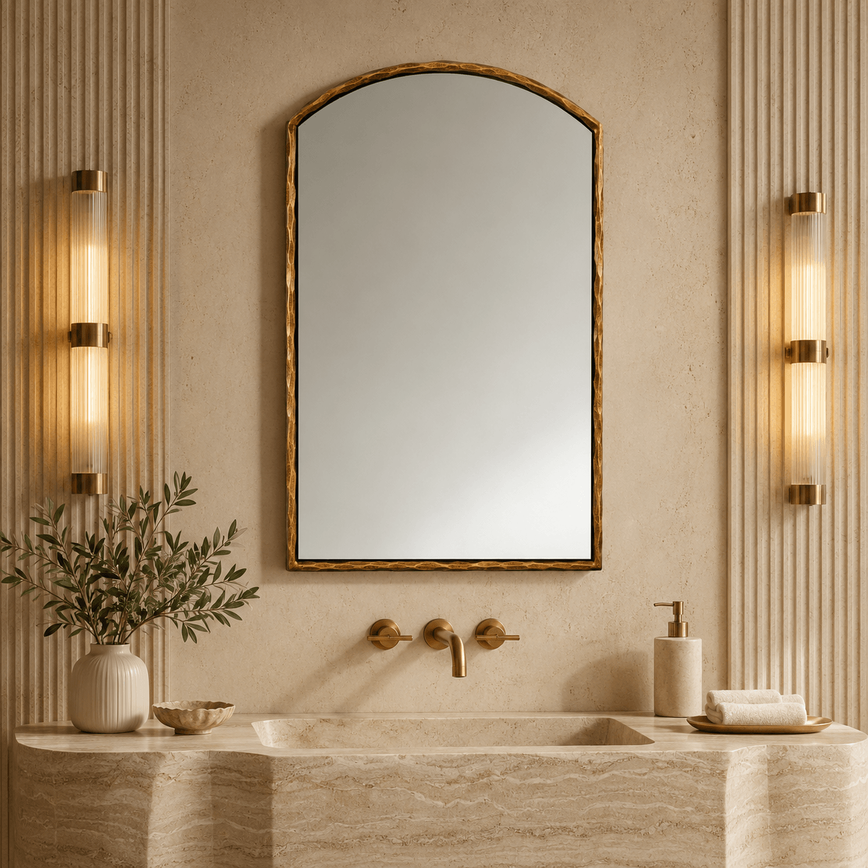 Vintage Hand-Forged Arched Top Mirror Hammered Wrought Iron Wall Mirror