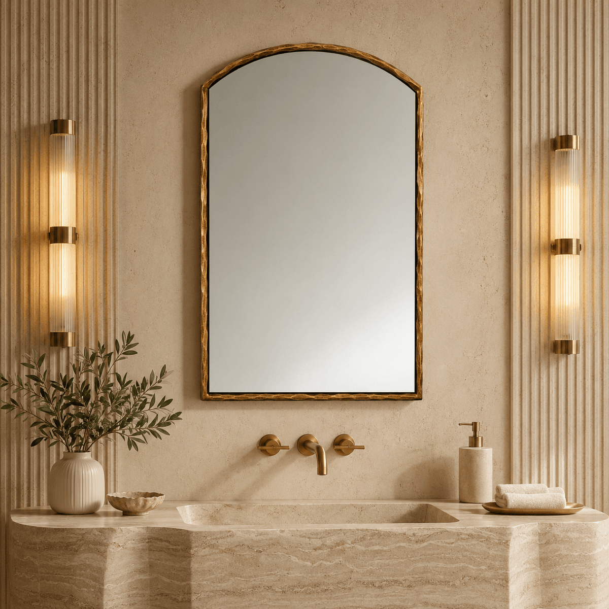 Vintage Hand-Forged Arched Top Mirror Hammered Wrought Iron Wall Mirror