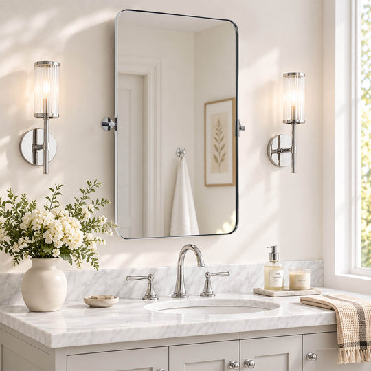 Tilting Rectangular Pivot  Mirror for Bathroom/Vanity Floating Mirror | Stainless Steel Frame