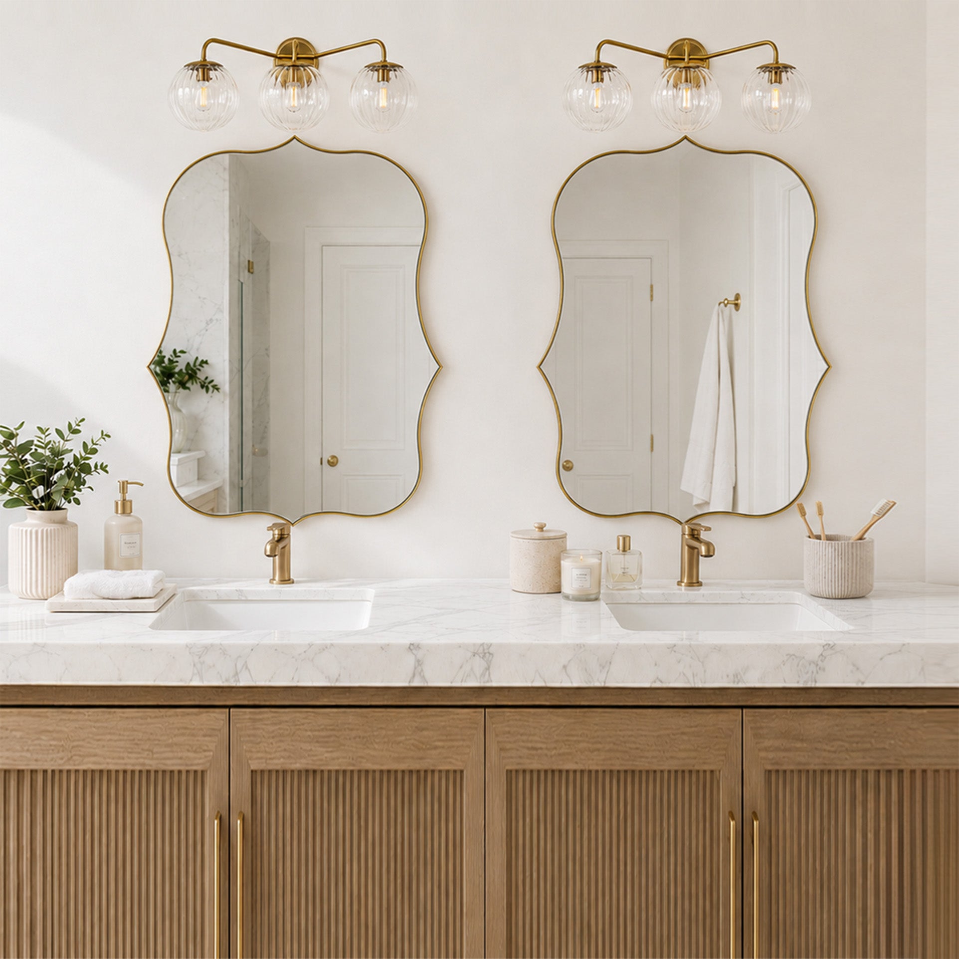 Antique Scalloped Wavy Curved Rectangle Decorative Vanity Mirror | Stainless Steel Frame