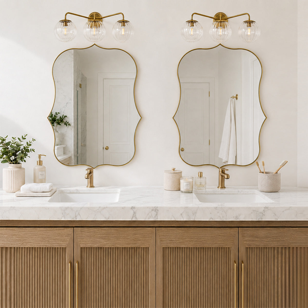 Antique Scalloped Wavy Curved Rectangle Decorative Vanity Mirror | Stainless Steel Frame