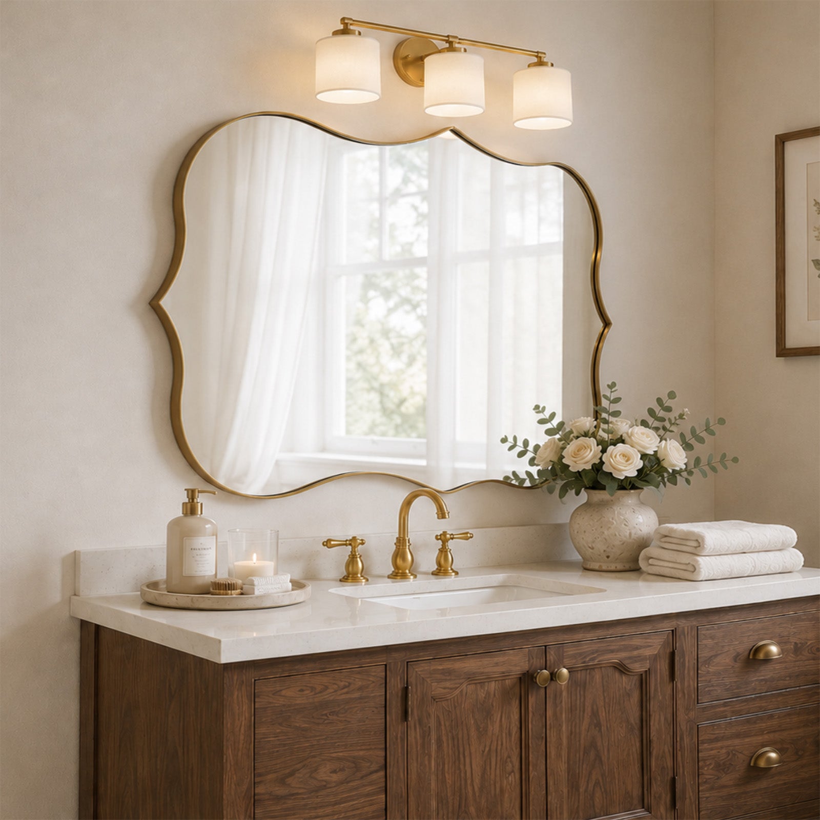 Antique Scalloped Wavy Curved Rectangle Decorative Vanity Mirror | Stainless Steel Frame