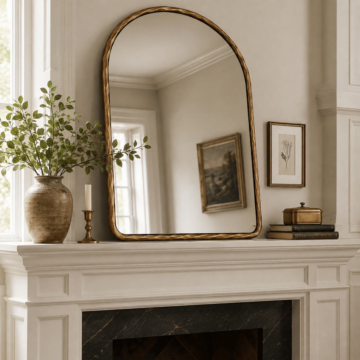 Antique Hand-Forged Iron Framed Arched Wrought Iron Bathroom Wall Mirror